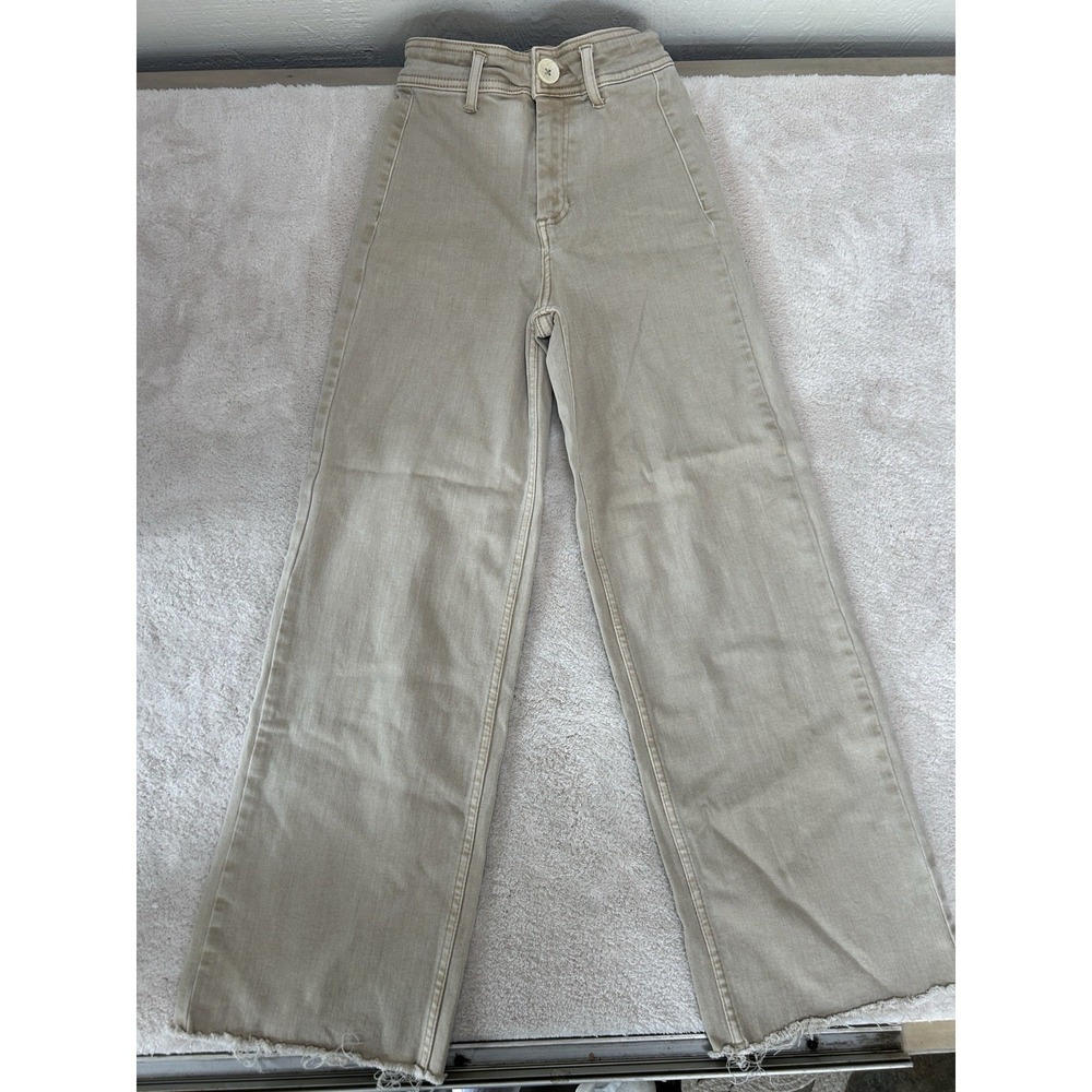 OAT NEW YORK Women's Wide Leg Sailor Jeans Size 24 Beige Flare Raw Hem EUC - Picture 6 of 7